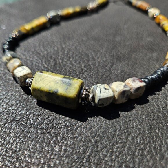 Yellow Turquoise, Sterling Silver and Sandalwood Necklace - Picture 1 of 5